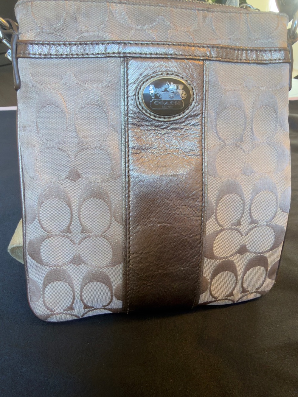 Coach Beige and Brown Signature Crossbody Bag